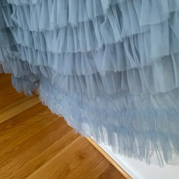its milla blue tulle ball gown dress w/ train sleeveless corset bodice S small - Picture 5 of 11